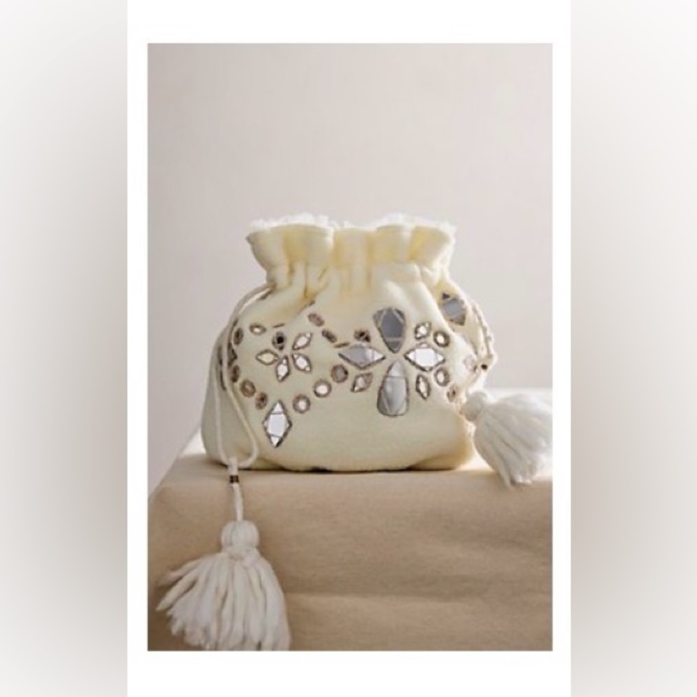 NWT Free People Seasons Sparkle Mini Gift Sack Ivory